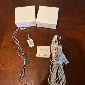 macys Jewelry Set Pearl Earrings Pearl Necklace‎ & Silver-Toned Beaded Necklace